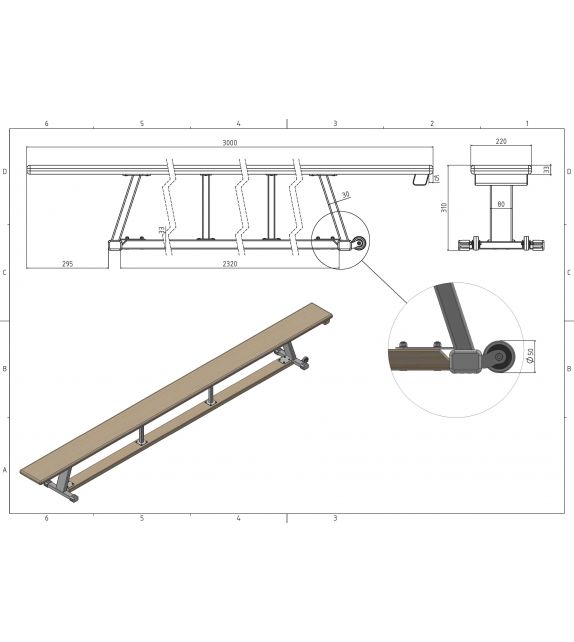 Banc structure métal, pin massif et roulettes (h 31cm l 24cm) Banc structure métal, pin massif et roulettes (h 31cm l 24cm)