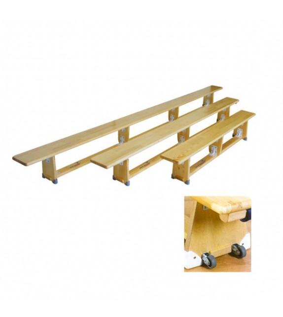 Banc suédois pin massif primaires (L350cm h 30cm l 22cm) avec roulettes