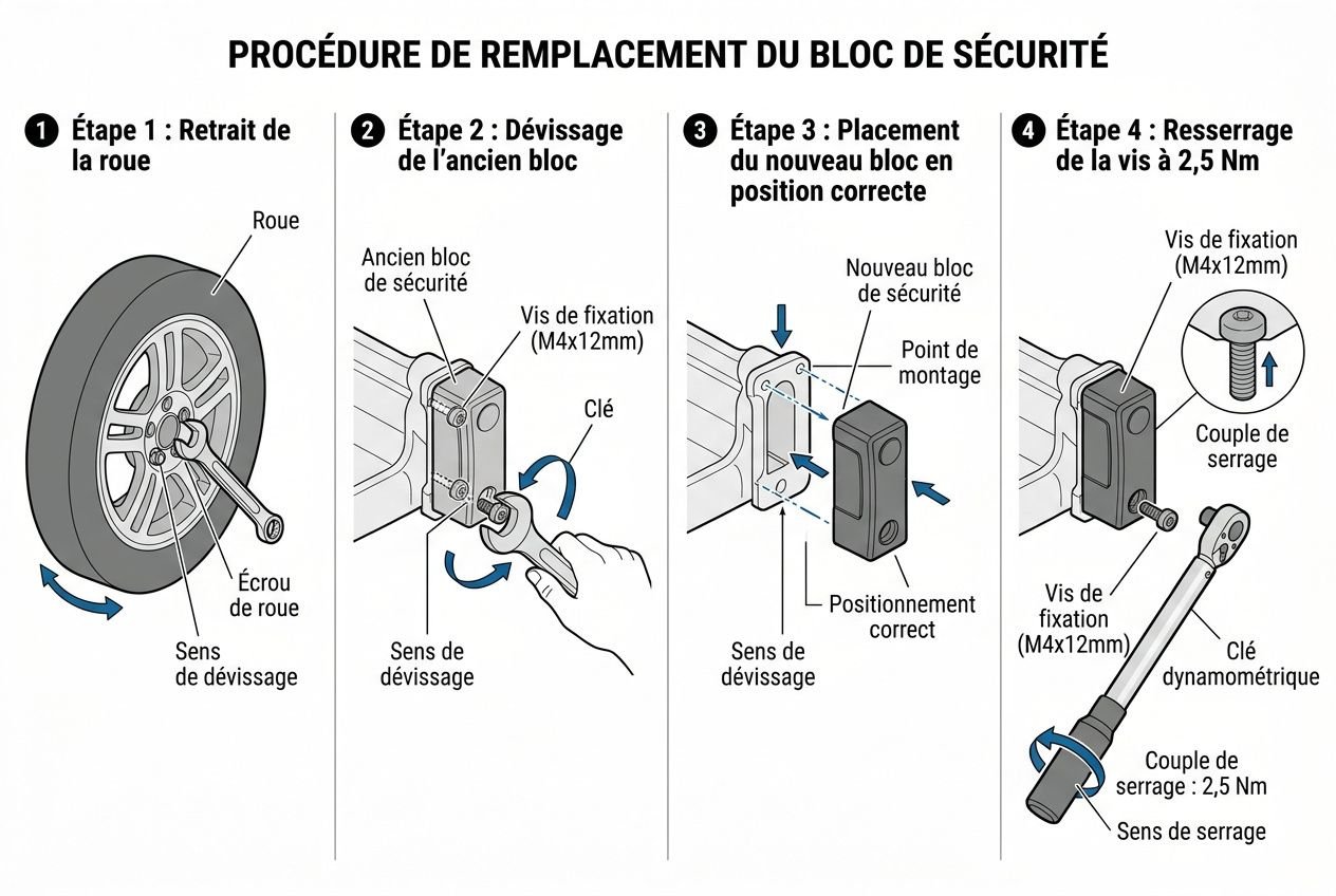 Processus de remplacement du bloc de sécurité