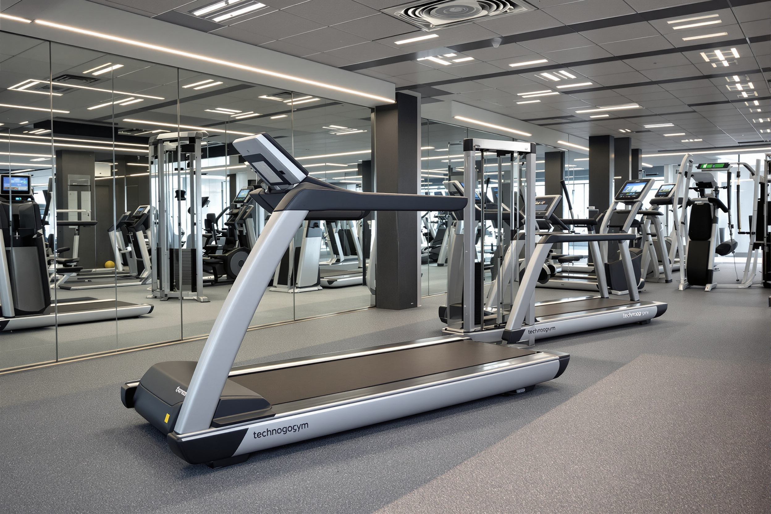 Tapis de course Technogym avec protection de sol