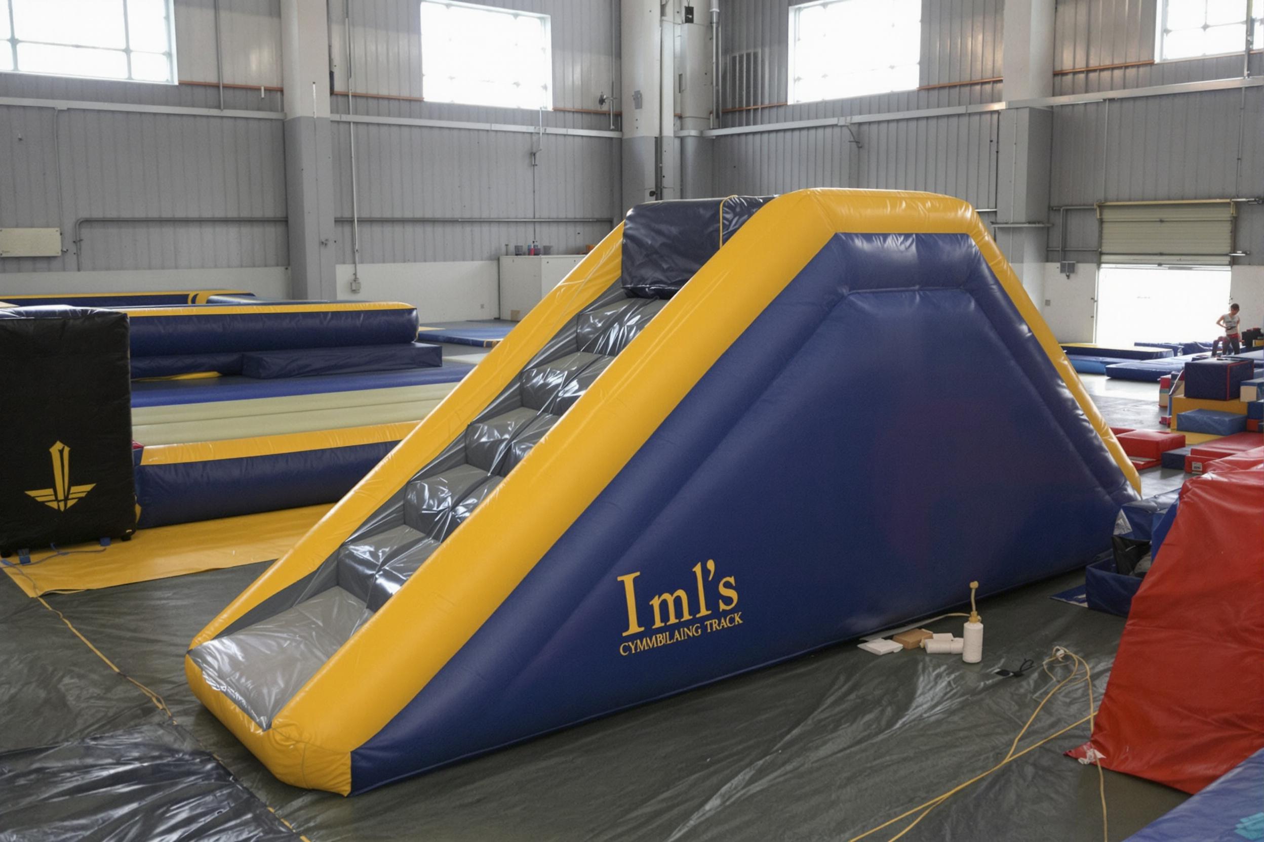 Installation d'une piste de tumbling gonflable en intérieur