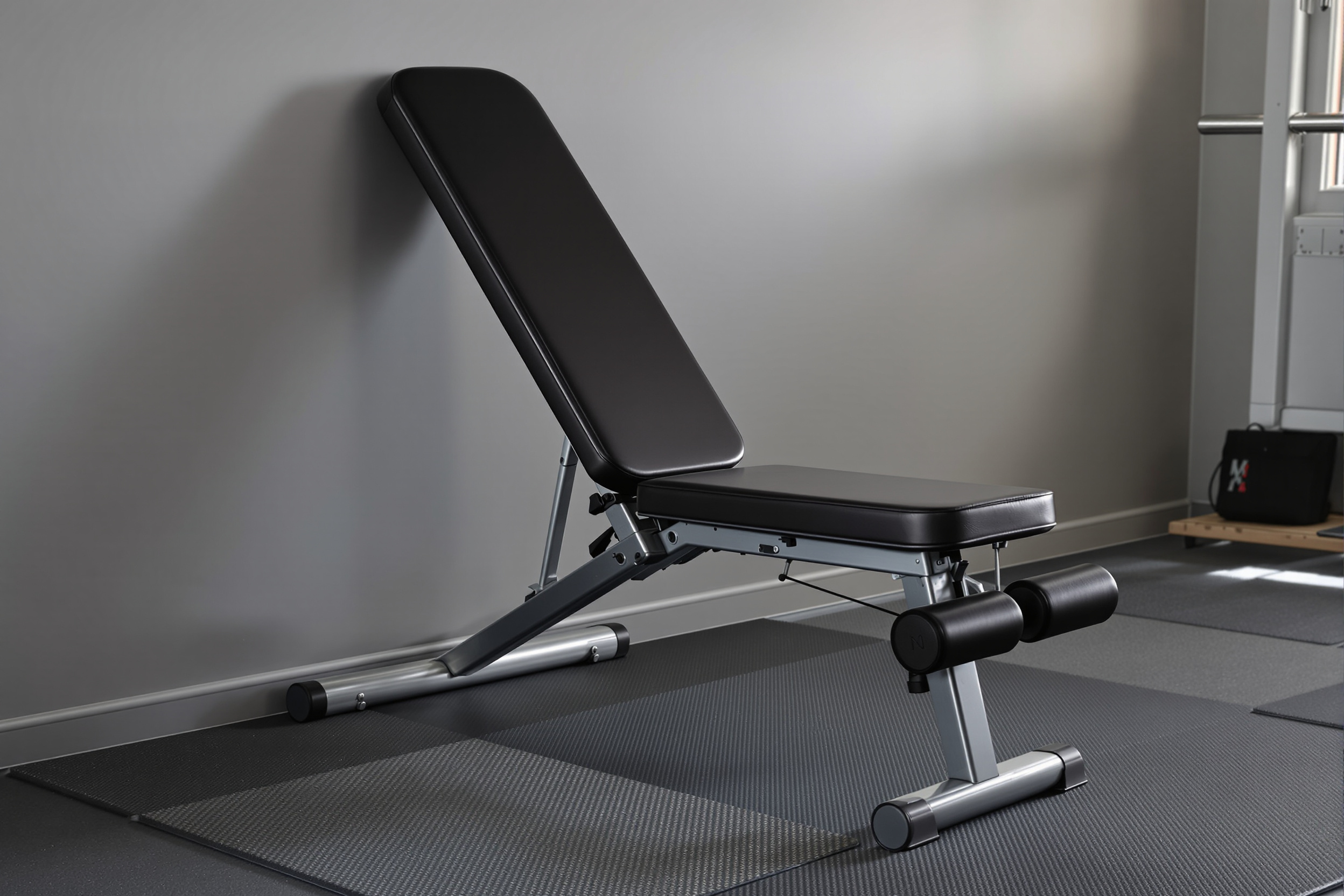 Banc pliable rangé Exemple de rangement vertical d'un banc de musculation pliable