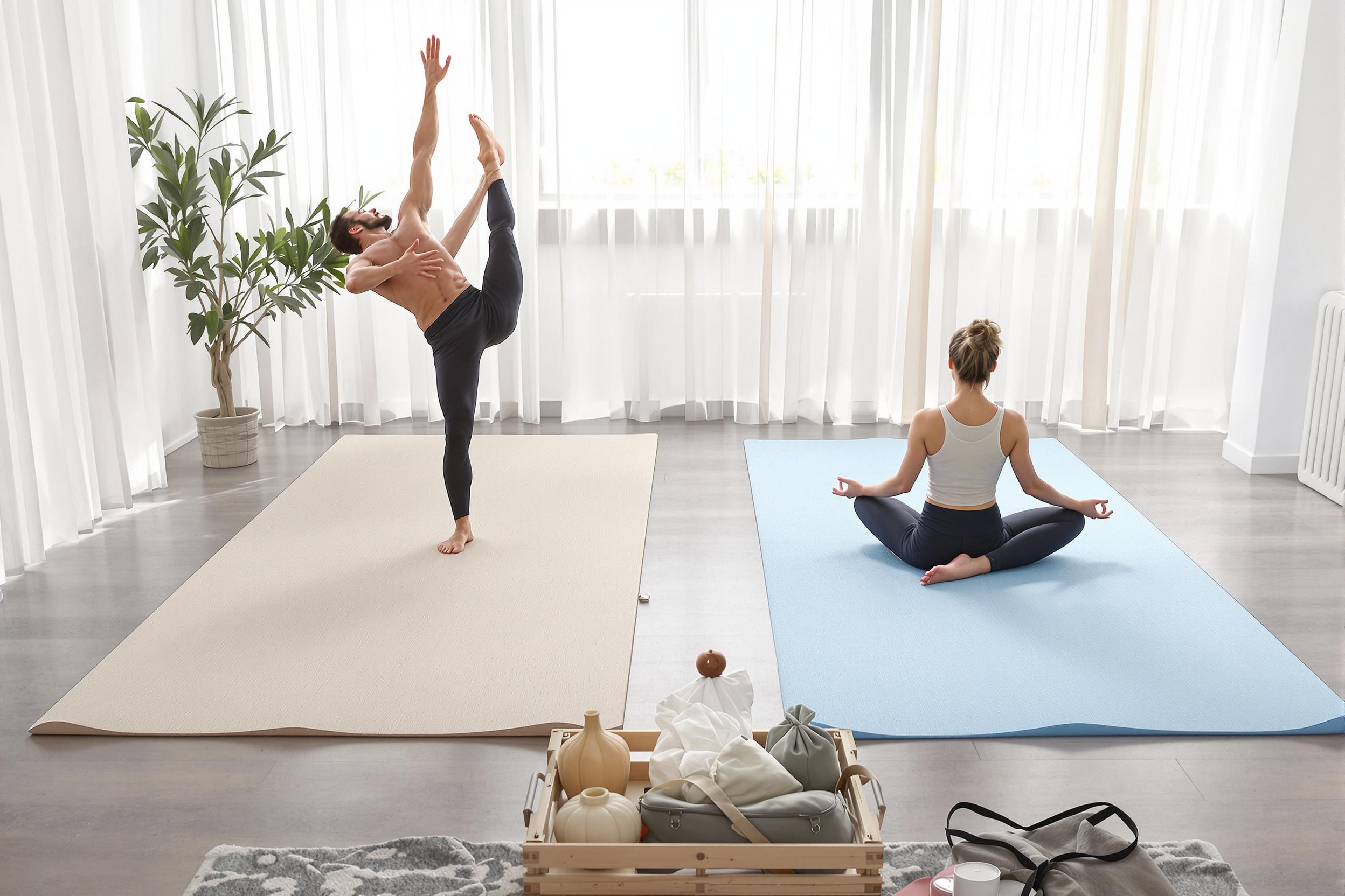 Comparaison visuelle entre tapis de yoga liège et mousse
